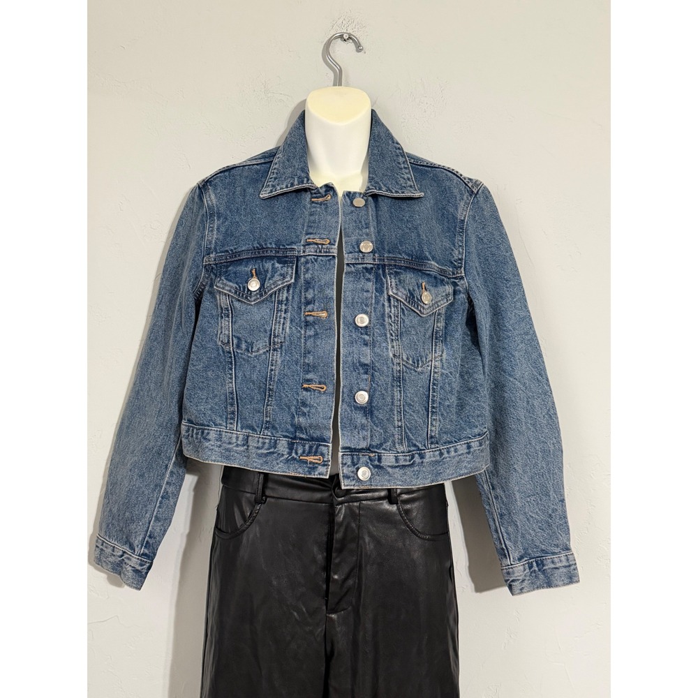 H‎ M Classic Blue Denim Jacket Cropped Trucker Style Women S